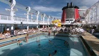 Disney Fantasy cruise pools with AquaDuck, Quiet Cove adults area, Nemo's Reef