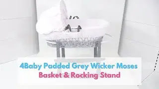 4Baby Padded Grey Wicker Moses Basket & Rocking Stand
