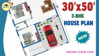 30x50 House Plan, 30*50 3bhk House Plan with Car Parking, 30by50 Home Design, #houseplans #floorplan