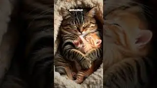 Heart-Melting: Cat Holds Kitten Nap 🐱💕 ママ猫が子猫を抱っこ昼寝！क्यूट कैट + BB किटन का कडल नैप #viral #shots