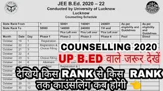 UP B.ED COUNSELLING 2020 RANKWISE SCHEDULE (TENTATIVE) || REGISTRATION & CHOICE FILLING DATES | B.ED