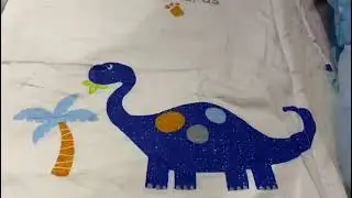 Dinosaur baby bedding cotton bule white crib nursery bedding with dino print. Shower Gift!