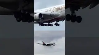Split View - Lovely Mixed Cloud Background Emirates A380 Landing Manchester A6-EEQ #Shorts