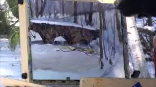 Peinture en plein air. Paysage d'hiver. Démonstration