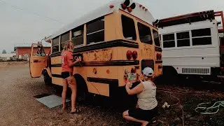 Sanding The Short Bus For Paint - Skoolie Conversion