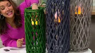Barbara King Square Wicker Lantern with Tiki Flame on QVC