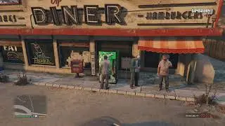 GTA V Trevor drinking soda from the vending machine at procopio truck stop