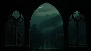 Medieval Castle Window 4K | Rainy Night View with Cozy Thunderstorm Sounds for Reading