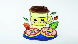 How to draw coffee cup and donuts.  Як намалювати чашку кави і пончики.