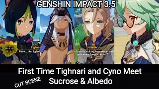 Genshin impact 3.5 - First Time Tighnari and Cyno Meet Sucrose & Albedo (Cut Scene)