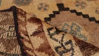 Vintage Persian Gabbeh Rug, Tribal Geometric Patterns in Beige and Blue -10485