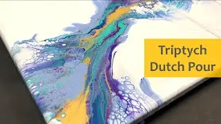 Triptych Dutch Pour Acrylic Pouring Technique - Blues, Purples, Aqua Green, Gold