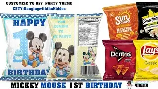 Chip Bag Template Design |Mickey Mouse 1st Birthday- Canva Tutorial