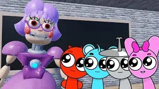 Sprunki Baby Raddy & Sky & Clukr & Pinki Played Miss Ani-Tron's Detention Obby in ROBLOX 