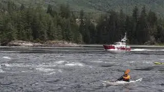 CCGS Cape Kuper at Skookumchuck heading up rapids