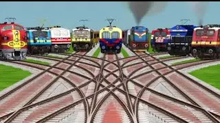 9 Realistic Trains Crossing By Bumpy Branched Railroad Tracks || Indian train simulator classic
