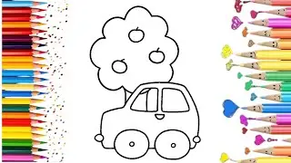 🚗 Coloring Page for Children | Car and Apple Tree 🌳