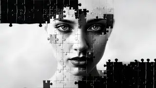 Seamless Puzzle Woman Loop | Surreal Monochrome Animation with Heart Reveal (1920x1080)