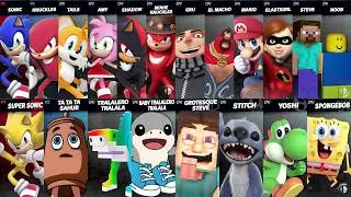 Sonic vs Mario vs Yoshi vs Italian Brainrot vs Stitch Grotesque Steve Ta | Super Smash Bros Ultimate