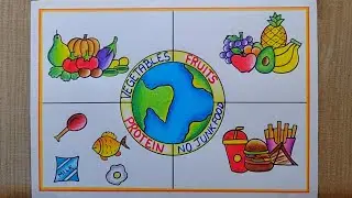 Healthy diet Chart drawing easy| Food Chart Poster drawing| National Nutrition Week Poster drawing