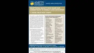 VACANCY | Amity University | Professor, Associate Professor, Assistant Professor | Law, Science Etc.