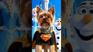 Super Yorkie meets Elsa & Olaf #frozen #viralshorts #shorts