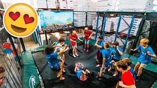CRAZY TRAMPOLINE TRICKS IN MASSIVE TRAMPOLINE WAREHOUSE!