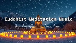 1 Hour of Peaceful Buddha Meditation | Snowy Mountain Night & Tibetan Temple Music
