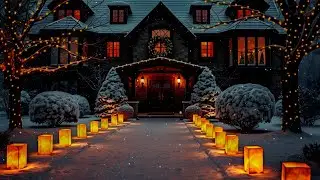 Relaxing Instrumental Classic Christmas Background Music Ambience. Snowing Elegant Decor Winter Home