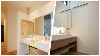 75 Wallpaper Ceiling Powder Room With Medium Tone Wood Cabinets Design Ideas You'll Love 🔴