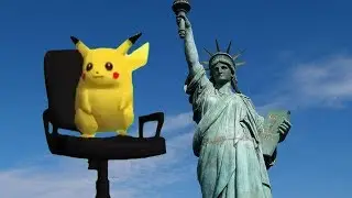 pikachu spinning on a chair travels around the world