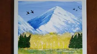 Abstract Painting / Landscape of Mountain Trees / Acrylic Painting on Canvas / Daily Art / #55