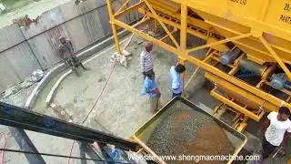 HZS35 Skip hoist Stationary concrete batching plant working on jobsite