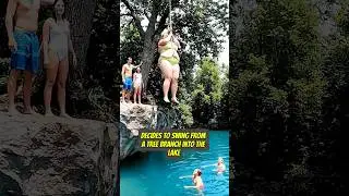 Fat Lady Swings from Tree into Lake!