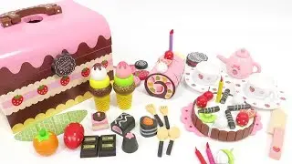 Toy tea party playset cutting fruits cakes, Pretend Play Food Toys for Kids and Children