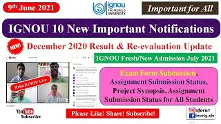 IGNOU 10 New Notifications || December 2020 Exam & Re-evaluation  Result Update | Hello IGNOU Live