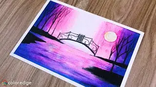 Daily Challenge #10 Scenery with Bridge  / Oil Pastel Drawing / Step by Step
