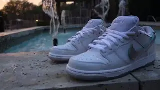 White Nike SB Dunk Low Diamond Supply Co. On Feet