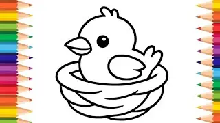How to Draw Cute Bird In Nest Step by Step | Drawing Colouring for Kids 🐦