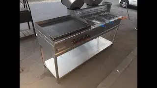 Equipo para cocina, en acero inoxidable - Mueble con plancha y freidora