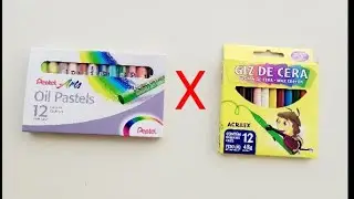 Comparando giz de cera (Acrilex) com giz pastel oleoso (Pentel)