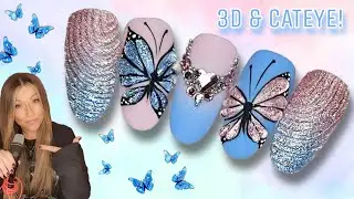 🦋 3D Cateye Butterfly Nail Art | Easy Spring Summer Butterflies & Bling | Pink Blue Glitter Ombre