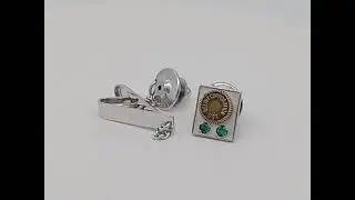 Vintage 14KT Gold Beloit Corporation Emblem Pin Green Emerald Sterling Tie Clip