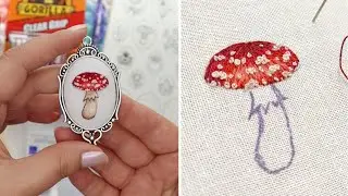 Мини-мухомор 🍄 Урок по росписи миниатюр нитками - Часть 2🪡 Вышитые подвески
