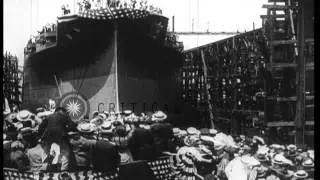 Launch of the USS Arizona Battleship (BB-39) from the Brooklyn Navy Yard in Brook...HD Stock Footage
