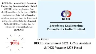 BECIL Recruitment 2022: Office Assistant & DEO Vacancy [378 Posts]: Khubor laitkam