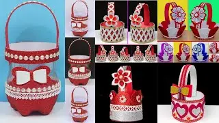 5 Easy Plastic Bottle Christmas Basket Making at Home | Plastic Bottle Craft Ideas | Basket DIY Idea