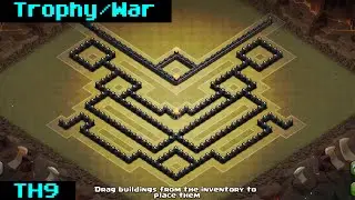 Clash Of Clans | BEST TH9 TROHPY/WAR BASE 2015 [Coreless]