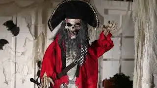 Life Size 6 Ft. Standing Animated Plastic Skeleton Pirate Halloween Prop Decoration