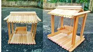 How to make ice cream stick craft/icecream stick miniature swing making/ice cream stick Jhula